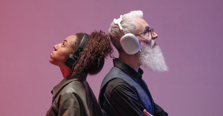 Product Innovation - A Man and a Woman Wearing Wireless Headphones