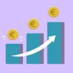 Saving Strategy - Vector illustration of income growth chart with arrow and euro coins against purple background